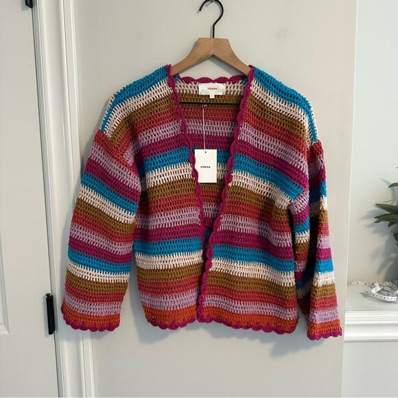 NWT Xirena Multicolored Cotton Crochet Cardigan Open Knit Sweater Small - Picture 8 of 12